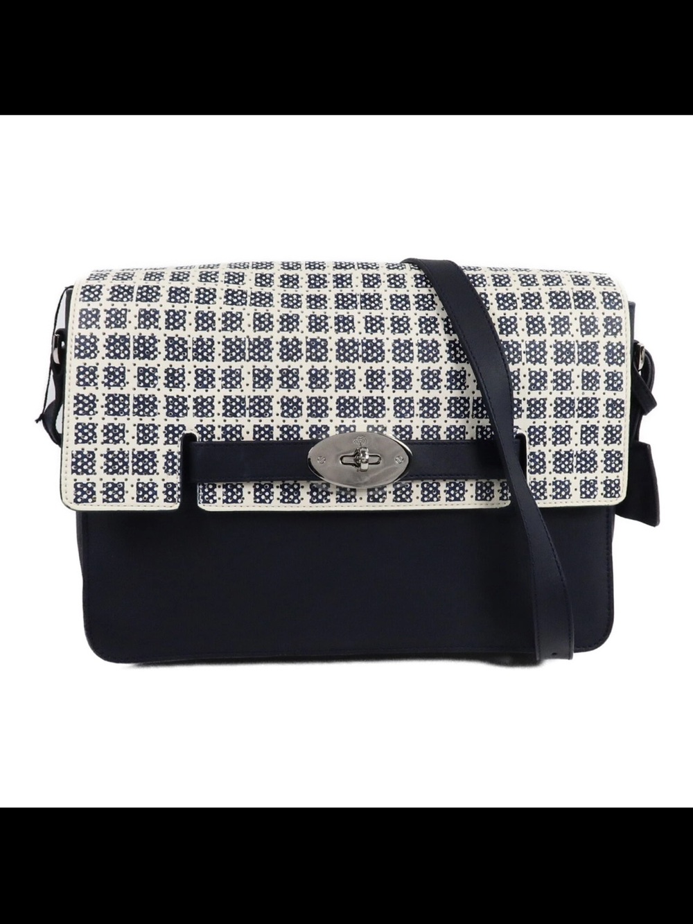Mulberry Navy and White Patterned Flap Shoulder Bag